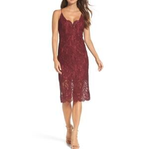Bardot Burgundy Lace Midi Dress Size 6 Small Cocktail Party Formal Wedding
